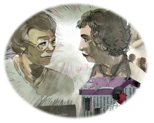 Illustration of two women talking